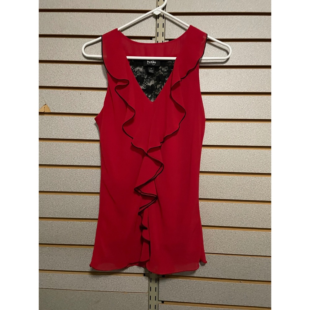 By & By Red Ruffle Lace V Neck Sleeveless Women's Top Size M